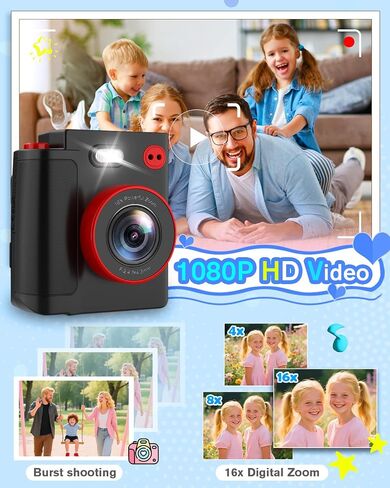 Instant Print Camera for Kids - 1080P HD Toddler Digital Camera for 3 4 5 6 7 8 9 10 Year Old Girls Boys, Christmas Birthday Gift with 32GB SD Card, Selfie Mode, Portable Travel Toy, Fun Filters- Pink in Kuwait