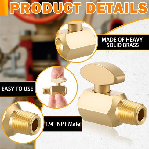 2 PCS ضاغط الهواء صمام الصمام النحاس النحاس الهواء فرامل الخزان الصرف الديك الأرض قابس الأرض COCK 1/4 "NPT الذكور دبابة فحص صمام ضاغط in Kuwait