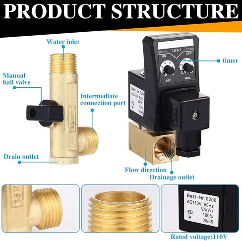 Bonuci 2 Sets Electronic Drain Valve Kit Automatic, 110V Timed Tank Drain Water Valve for Air Compressed (Separating) in Saudi Arabia