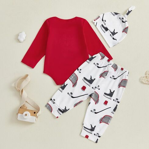 GOOCHEER Newborn Baby Boy Clothes Fall Winter Outfit Ice Hockey Long Sleeve Romper Shirt Tops Pants Hat Set in Saudi Arabia