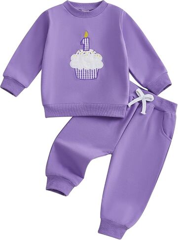 GOOCHEER Baby Boy Girl First Birthday Outfit 1 Cake Long Sleeve Pullover Sweatshirt + Long Pants Set Fall Winter Clothes in Saudi Arabia