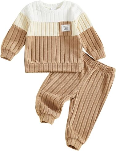 PUHHAPIEY Toddler Baby Boy Fall Winter Outfit Sweatshirt Pant 6 Month-3T | 3 6 12 18 24 Month 2T Boy Clothes, Long Sleeve Color Block Pullover Pants, Contrast Color Clothing for Fall Winter in Saudi Arabia