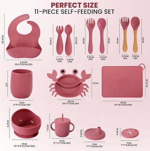 مجموعة فطام من طراز Silicone Baby Feeding مجموعة من 15 قطعة خالية من BPA لمدة 6 أشهر-لوحة شفط الفيل ، وعاء ، شوك ، ملاعق ، مريلة ، كوب ، أغطية ، Teether & More-هدية Kraft Box-REGISTION REGISTY Blue Gray in Kuwait