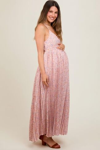 PinkBlush Light Floral Pleated Back Cutout Maternity Maxi Dress in Saudi Arabia