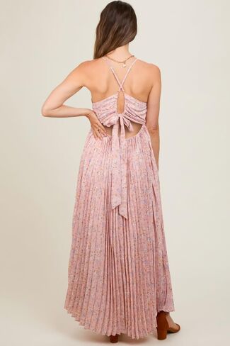 PinkBlush Light Floral Pleated Back Cutout Maternity Maxi Dress in Saudi Arabia
