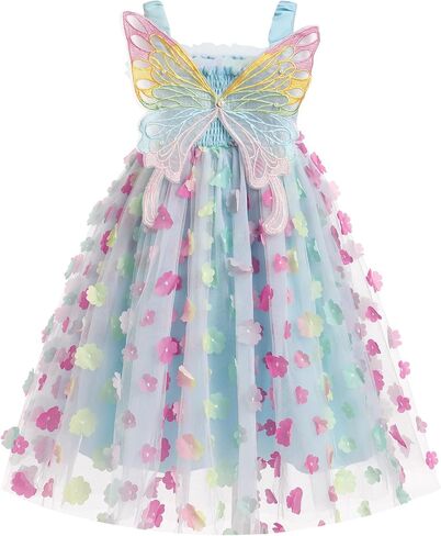 IBTOM CASTLE Toddler Girls Butterfly Dress with Wing Spaghetti Straps Smocked Gradient Tulle Tutu Princess Birthday Sundress in Saudi Arabia