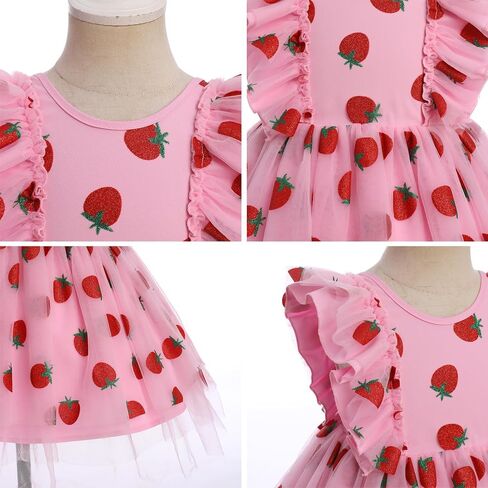 IMEKIS Toddler Girl Birthday Dress Sparkly Strawberry Tulle Party Ruffle Sleeve Dresses Cake Smash Photo Shoot 1-8T in Saudi Arabia