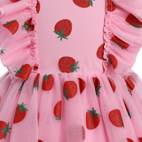 IMEKIS Toddler Girl Birthday Dress Sparkly Strawberry Tulle Party Ruffle Sleeve Dresses Cake Smash Photo Shoot 1-8T in Saudi Arabia