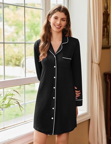 Ekouaer Lightgowns for Women Long Sleeve Nightshirt Button Down Sleepshirt Nightdress Boyestwear Sleepwear S-XXXL in Saudi Arabia