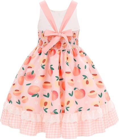Obeeii Toddler Girls Cow/Strawberry/Bee/Peach Print Bruck Dress Dress Dressal Birthdy Party Tutu مع عصابة الرأس in Kuwait