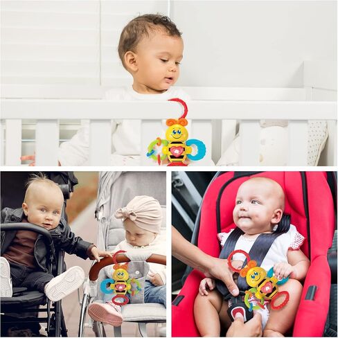 KiddoLab Twist & Rattle Musical Bee Light-Up Toy and Teething Ring for Toddlers - Sensory Chew and Fine Motor Skills Toy for Newborn - Baby Rattle and Teething Toys for 3+ Months Babies in Saudi Arabia
