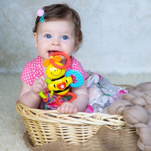 KiddoLab Twist & Rattle Musical Bee Light-Up Toy and Teething Ring for Toddlers - Sensory Chew and Fine Motor Skills Toy for Newborn - Baby Rattle and Teething Toys for 3+ Months Babies in Saudi Arabia