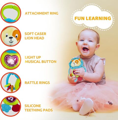 KiddoLab Twist & Rattle Musical Bee Light-Up Toy and Teething Ring for Toddlers - Sensory Chew and Fine Motor Skills Toy for Newborn - Baby Rattle and Teething Toys for 3+ Months Babies in Saudi Arabia