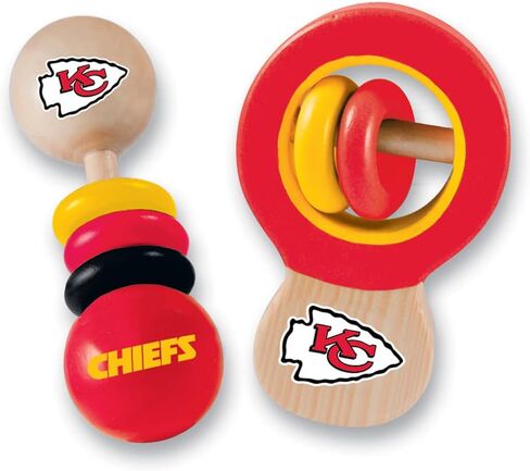 Babyfanatic Wood Rattle 2 Pack - NFL Kansas City Chief - مجموعة لعبة طفل مرخص رسميًا in Kuwait