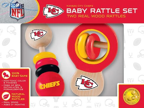 Babyfanatic Wood Rattle 2 Pack - NFL Kansas City Chief - مجموعة لعبة طفل مرخص رسميًا in Kuwait