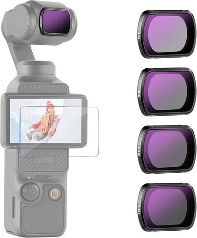 NEEWER Variable ND + CPL + UV Filter Set Compatible with DJI Osmo Pocket 3 Creator Combo Accessories, 4 Pack HD ND2-32/ND64-512 Neutral Density Action Camera Lens Filters Kit + 2X Cleaning Cloth in Kuwait