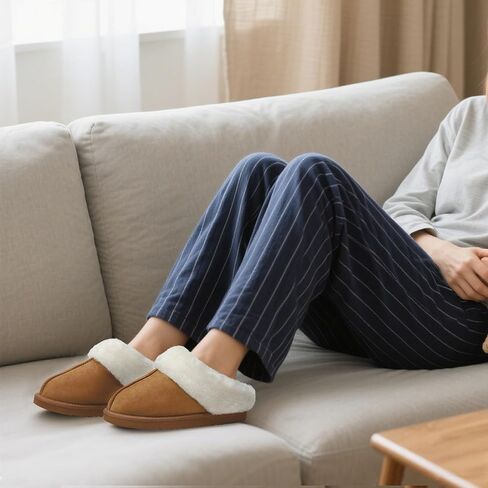 Womens Fluffy Slippers Fuzzy Memory Foam Indoor/Outdoor Shoes Warm Winter House Shoes in Kuwait