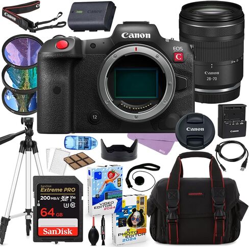 كاميرا Canon EOS R5 C Mirrorless Cinema مع حزمة عدسة RF 28-70 مم + إكسسوارات بما في ذلك ذاكرة Extreme Pro 64GB ، مرشحات ، ترايبود ، حزمة برامج الصور/الفيديو والمزيد (27 عنصرًا) (متجدد) in Kuwait