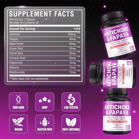 CIVIMUNA Artichoke Capsules 6650mg - Artichoke, Papaya, Apple Pectin - 3 Months Supply in Saudi Arabia