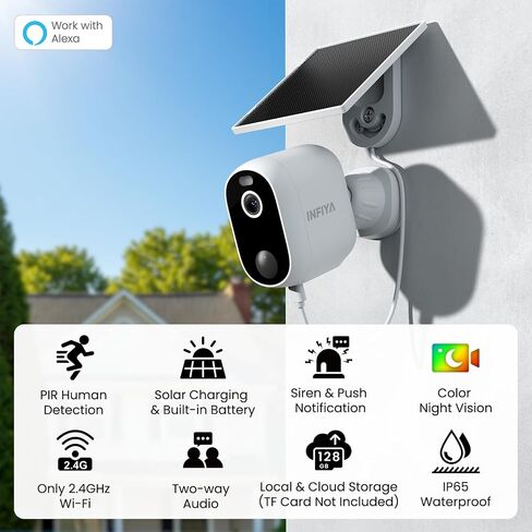 INFIYA Security Cameras Wireless Outdoor, Solar & Battery Powered, 4Pack | AI Human Detection, Instant Alert, Light & Siren, Color Night Vision, 2-Way Talk, SD Storage, Works with Alexa, 2.4G Wi-Fi in Saudi Arabia