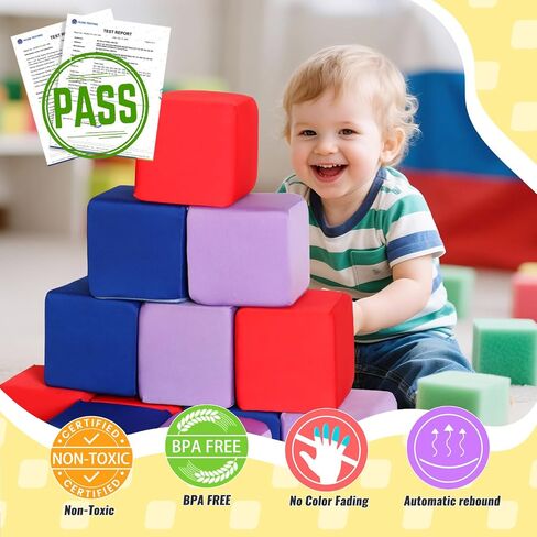 12-Pack 5 Inch Foam Cubes, Soft Play Pit Fillers for Indoor Games, Trampoline & Rock Climbing Mats - 6 Colors (Yellow/Green/Blue/Pink/Purple/Orange) in Saudi Arabia