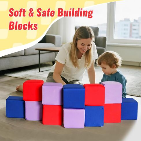 12-Pack 5 Inch Foam Cubes, Soft Play Pit Fillers for Indoor Games, Trampoline & Rock Climbing Mats - 6 Colors (Yellow/Green/Blue/Pink/Purple/Orange) in Saudi Arabia