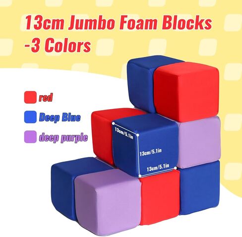 12-Pack 5 Inch Foam Cubes, Soft Play Pit Fillers for Indoor Games, Trampoline & Rock Climbing Mats - 6 Colors (Yellow/Green/Blue/Pink/Purple/Orange) in Saudi Arabia