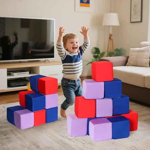 12-Pack 5 Inch Foam Cubes, Soft Play Pit Fillers for Indoor Games, Trampoline & Rock Climbing Mats - 6 Colors (Yellow/Green/Blue/Pink/Purple/Orange) in Saudi Arabia