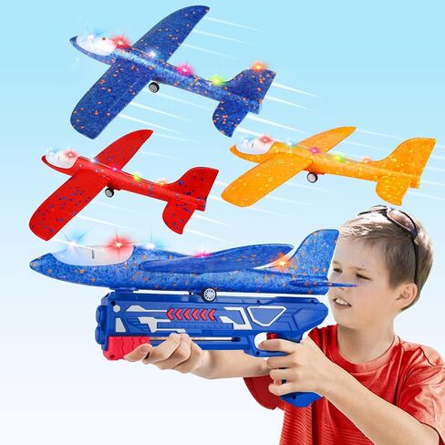3 Pack Airplane Launcher Toy, 12.6" Foam Glider Led Plane, 2 Flight Mode Catapult Plane for Kids Outdoor Sport Flying Toys Gifts for 3 4 5 6 7 8 9 10 12 Year Old Boys Girls in Kuwait