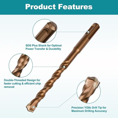 6Pcs SDS-Plus Rotary Hammer Drill Bits and Chisel Set, 3/8 1/4 3/16 5/32 inch Drill Bits, a Flat and a Point Chisel for Concrete Stone Brick in Saudi Arabia