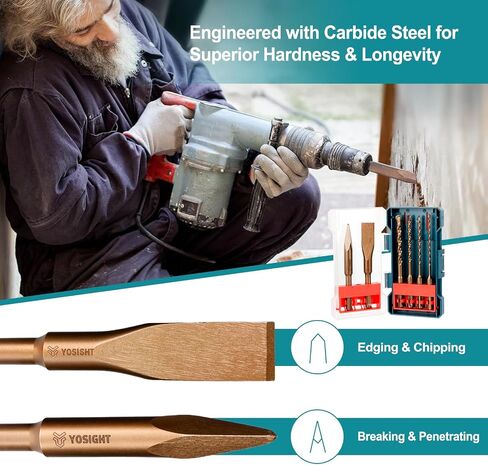 6Pcs SDS-Plus Rotary Hammer Drill Bits and Chisel Set, 3/8 1/4 3/16 5/32 inch Drill Bits, a Flat and a Point Chisel for Concrete Stone Brick in Saudi Arabia