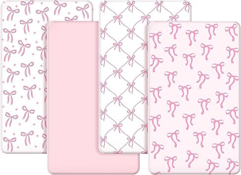 4 حزمة Coquette Pink Bows Baby Crib Sheet 52 '× 28' 'أقواس الوردي المجهز ورقة مرتبة السرير coquett in Kuwait