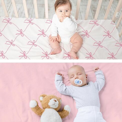 4 حزمة Coquette Pink Bows Baby Crib Sheet 52 '× 28' 'أقواس الوردي المجهز ورقة مرتبة السرير coquett in Kuwait