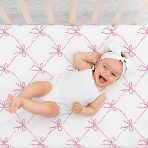 4 حزمة Coquette Pink Bows Baby Crib Sheet 52 '× 28' 'أقواس الوردي المجهز ورقة مرتبة السرير coquett in Kuwait