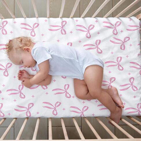 4 حزمة Coquette Pink Bows Baby Crib Sheet 52 '× 28' 'أقواس الوردي المجهز ورقة مرتبة السرير coquett in Kuwait