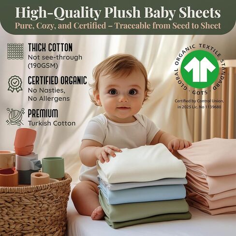 GOTS Organic 2 X Crib Sheets - 190 GSM Shicay & Soft Love Love - Sterged Organic Costton Cotton (Forest Green + Sage Green ، Crib Sheets - 2 Pack) in Kuwait