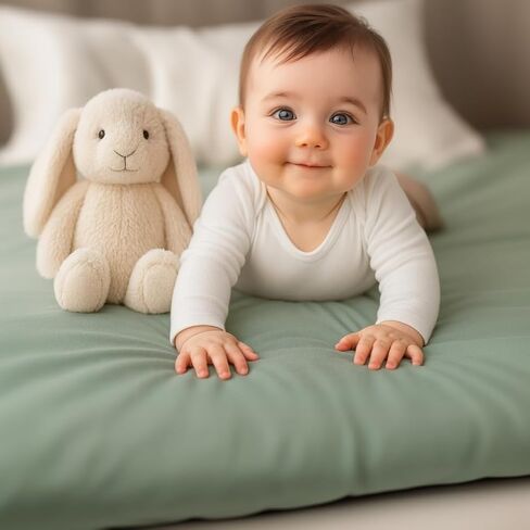GOTS Organic 2 X Crib Sheets - 190 GSM Shicay & Soft Love Love - Sterged Organic Costton Cotton (Forest Green + Sage Green ، Crib Sheets - 2 Pack) in Kuwait