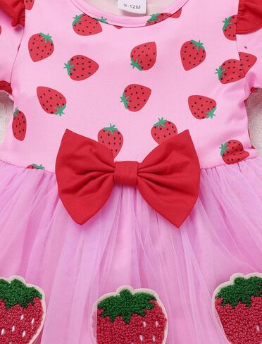 Idopip Toddler Baby Girls Birthdy Dress Strawberry Cow Bee Cake Smash Party Bowknot Tutu Dress مع ملابس عصابة الرأس in Kuwait