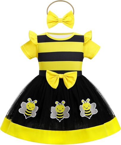 Idopip Toddler Baby Girls Birthdy Dress Strawberry Cow Bee Cake Smash Party Bowknot Tutu Dress مع ملابس عصابة الرأس in Kuwait