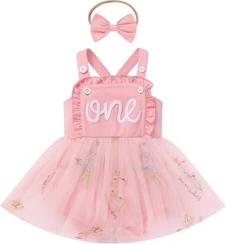 IMEKIS Baby Girls 1st Birthday Outfit Embroidered Floral Tulle Boho Romper Dress Headband Cake Smash Photo Shoot in Saudi Arabia