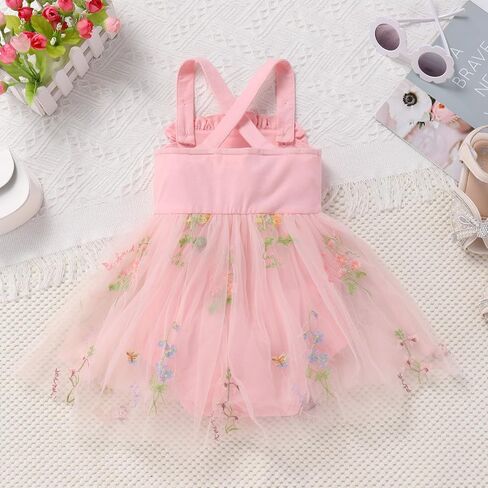 IMEKIS Baby Girls 1st Birthday Outfit Embroidered Floral Tulle Boho Romper Dress Headband Cake Smash Photo Shoot in Saudi Arabia