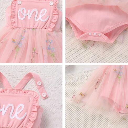 IMEKIS Baby Girls 1st Birthday Outfit Embroidered Floral Tulle Boho Romper Dress Headband Cake Smash Photo Shoot in Saudi Arabia
