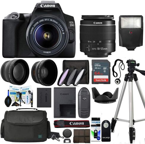 Canon EOS 250D / Rebel SL3 Digital SLR Camera Body w/Canon EF-S 18-55mm f/3.5-5.6 Lens 3 Lens DSLR Kit + Sunshine Advanced Accessories Bundle - (International Model) (Renewed) in Saudi Arabia