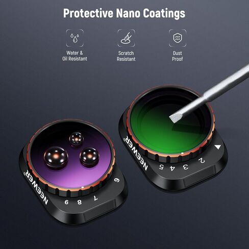 NEEWER Variable ND Filter Compatible with DJI Mini 3 Pro, ND2-32 1-5 Stops Snap On Multicoated HD Optical Glass Metal Slim Frame Drone Camera Lens Accessories for Aerial Photography Video Recording in Saudi Arabia