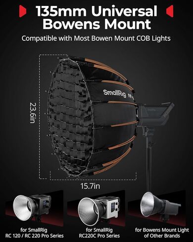 Smallrig FP -60 23.6 "Parabolic Softbox مع Mount Bowens لتصوير الاستوديو ، صندوق ناعم سريع إطلاق مع شبكة قرص العسل ، الناشرون ، لـ Smallrig RC 220 Pro ، لـ Neewer for Godox for Aputure - 5396 in Kuwait