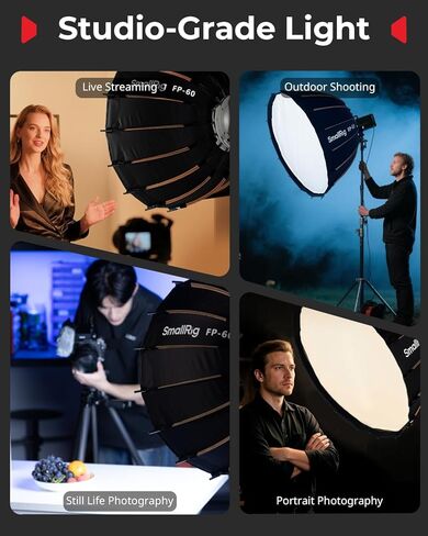 Smallrig FP -60 23.6 "Parabolic Softbox مع Mount Bowens لتصوير الاستوديو ، صندوق ناعم سريع إطلاق مع شبكة قرص العسل ، الناشرون ، لـ Smallrig RC 220 Pro ، لـ Neewer for Godox for Aputure - 5396 in Kuwait