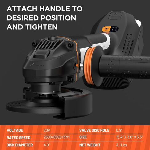Litheli 20V Brushless Cordless Angle Grinder, 4.9-Inch Variable Speed Grinder with Battery & Charging Cord, Max 8500 RPM, for Metal, Wood, Tile (Adapter Not Included) in Kuwait