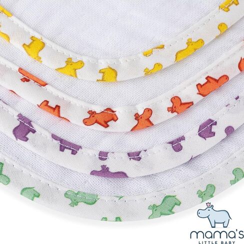Mama's Baby - Muslin Burp Cloths مجموعات لغسيل اليد للجنسين بنسبة 100 ٪ للطفل للأطفال ، أساسيات الأطفال المثالية للطفل المولود للأطفال المولودات حديثي الولادة/المريلة (Hippo Mixcolor ، 4 عبوات ، 20 "× 10") in Kuwait