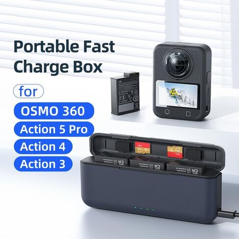 حالة الشحن الخاصة بـ DJI OSMO 360/OSMO ACTION 5PRO/4/3 حالة بطارية متعددة الوظائف مع كابل USB-C يدعم بروتوكول الشحن السريع PD3.0/PD2.0 شحن 3 بطاريات في وقت واحد in Saudi Arabia