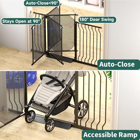 29.5"-60.5" Extra Wide Metal Mesh Baby Gate for Stairs & Hallways - Auto Close, Pressure Mounted 30.5" Tall, Easy Install, No Drilling - Door Gate for Doorways, Safety Gate for Babies and Pets, Black in Saudi Arabia